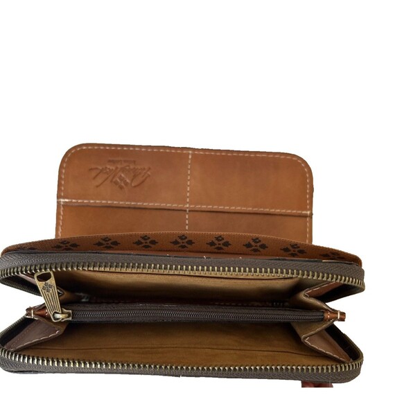 Patricia Nash Map Print Zip Around Leather Wallet Travel Organizer Brown NEW